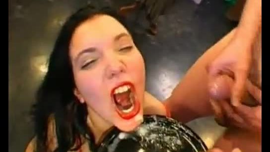 Gorgeous lick cum from a plate